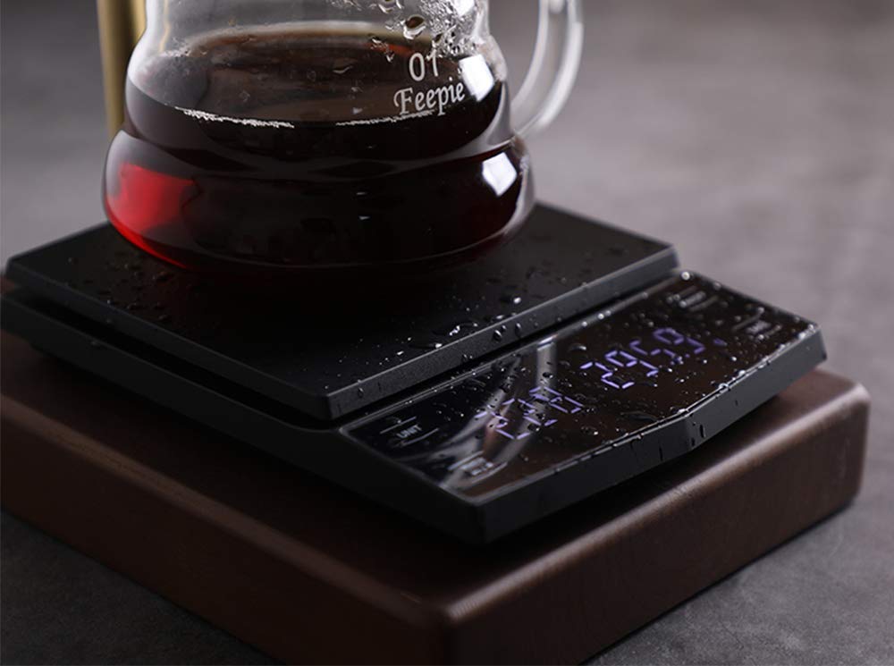 Bonvoisin Báscula de café eléctrica con temporizador digital de alta precisión, 2 kg, 0,1 g, mini báscula USB con tara, función de conversión de unidad pantalla LED