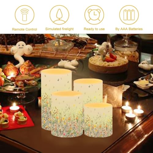 Image of Flameless LED Candles Electric Pillar Candles with Remote Timer Color Changing Control Long Lasting Pack of 4 for Table Centerpiece Home Indoor Decoration, Flower Butterfly Blue