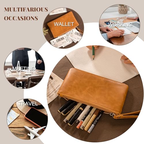 Image of Calfinder Pencil Pouch,Small Pen Pouch with Zipper,Handmade leather Pouch,Water Resistant,Leather Pouch for Makeup, Change, Coins, Perfect for Work /Office