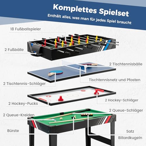 COSTWAY Multi Spieltisch, 4-in-1 Tischkicker mit Billard, Airhockey, Tischtennis, multifunktionstisch Tischfußball Zubehör, für Heimspielzimmer, Partybars – Bild 5