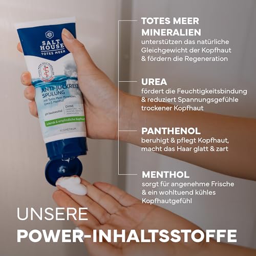 Salthouse Totes Meer Therapie Anti-Juckreiz Spülung, enthält Urea und Panthenol, für geschmeidiges Haar, bei juckender und empfindlicher Kopfhaut, vegan 200ml