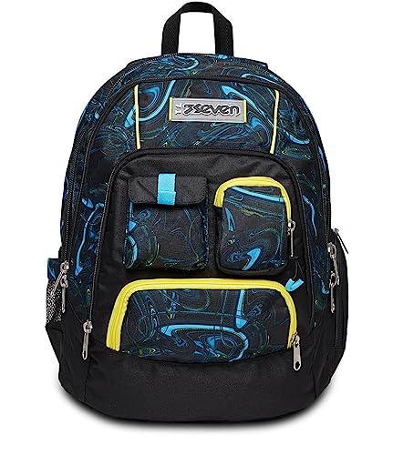 Seven, Zaino Scuola, Advanced, Nero, con Cuffia Gaming, Tasca Porta PC, Tasca Porta Borraccia, Zaino Viaggio, Scuola & Tempo Libero