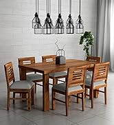 Porash Furniture Solid Sheesham Wood 6 Seater Dining Table with 6 Cushion Chairs for Living Room ...