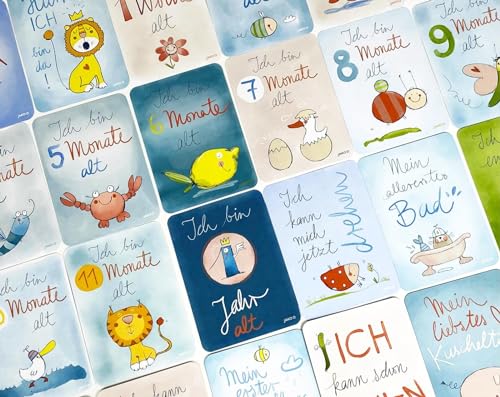 Meilensteinkarten Baby Geburt + 1. Jahr | Designed & Made in Germany | Inkl. Geschenkbox