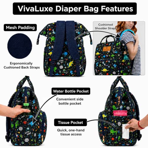 Image of Motherly Patented Diaper Bag Backpack for Moms | Waterproof Baby Travel & Maternity Bag |Spacious Nappy Bag with Multiple Compartments, Insulated Bottle Pockets & Warranty (VivaLuxe Series,Space Blue)
