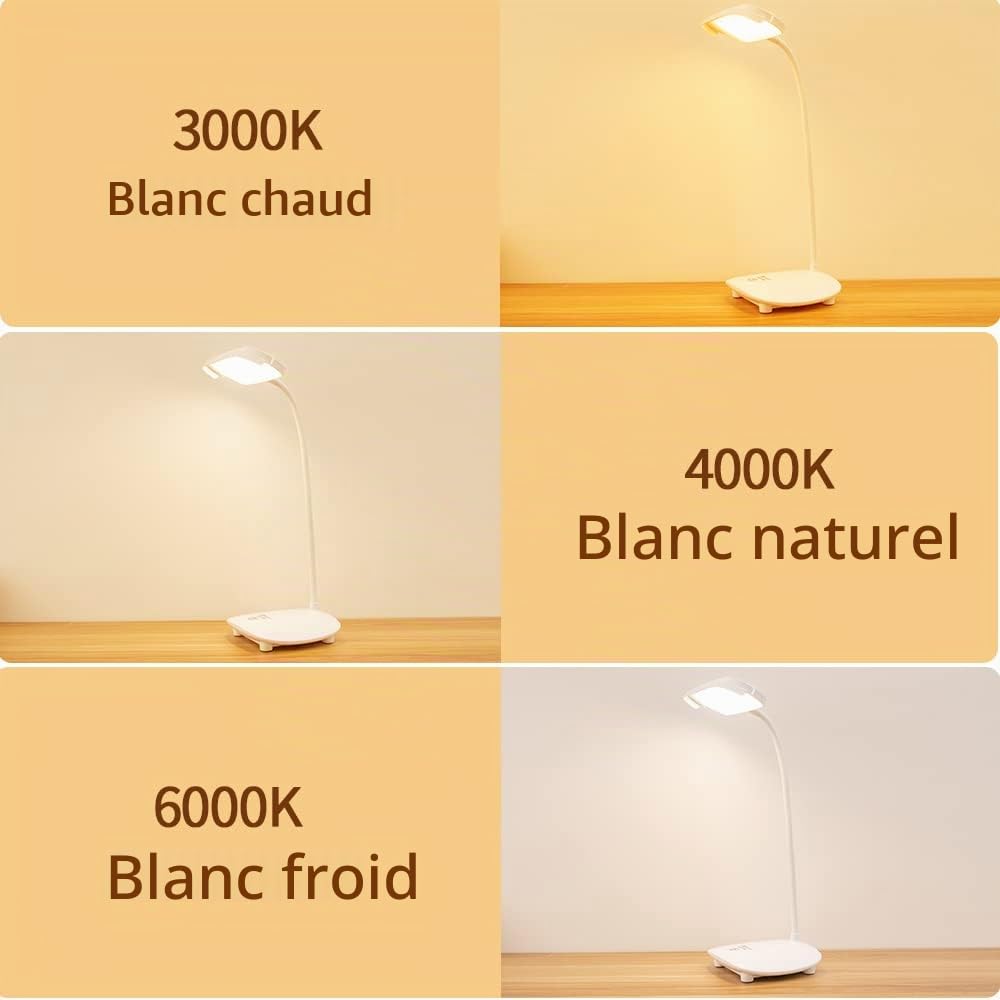 Lampe de Bureau Sans fil Rechargeable USB 40 LED 2 piles le total 2400mah, Tactile 3 Couleurs 6 Mode Dimmable, Fonction de Mémoire, Lampe Table Lecture Enfant Chambre Chevet