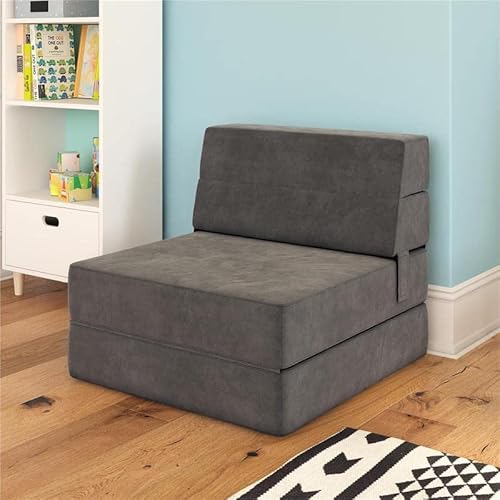 Pemberly Row Microfiber Gray Convertible 3-In-1 Comfy Flip Out Chair & Sleeper #TOP7