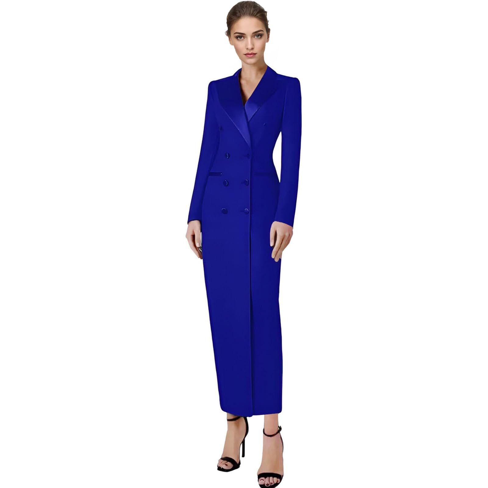 Womens Tuxedo Dresses Maxi Double Breasted Suit Dress for Women Peaked Lapel Luxury Womens Business Blazer Dresses