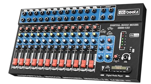 Image of da.beatz. 12 Channel Stereo Echo DJ Mixer With USB & Bluetooth-Ideal For DJ,Parties,Stage Effects,Weddings,Karaoke & Studio Recording-Digital Audio Mixer Professional Sound Channel With Effects(Black)
