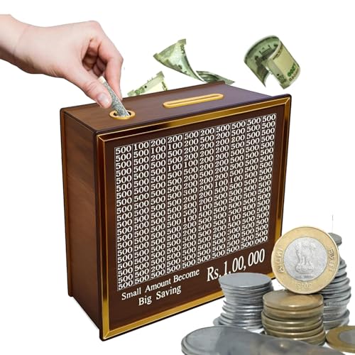 Money Bank Wooden Piggy Bank for Kids & Adults, Coin Box with Carved Design, Savings Box, Mini Bank, Wooden Coin Box, Money Saver, Piggy Bank with Numbers - Image 3