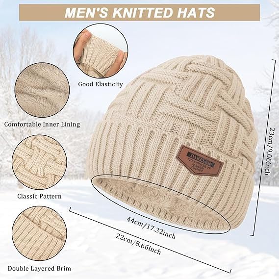 Mens Winter Hats Scarf for Men with Touchscreen Gloves Warm Long Scaves and Skull Caps Beanie Hat Gloves Set - Image 2