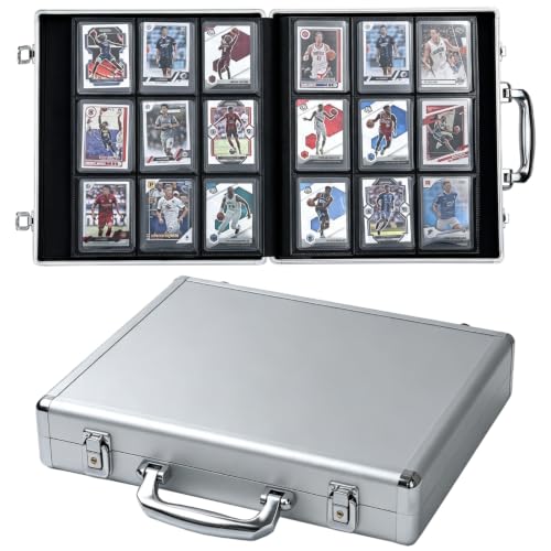 Azamou Toploader Binder for Trading Cards, Hard Cases, Holds 216 Toploaders, 9 Pocket Sleeves for 3" x 4" Cards (Silver 216-Toploaders)
