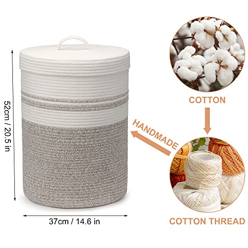Goodheim Faltbarer Wäschekorb mit Deckel, Wäschesammler - Wäschekörbe, Körbe geflochten, groß & XXL, weiß, braun, Baumwollkorb -Aufbewahrungskorb groß (37 x 52cm)