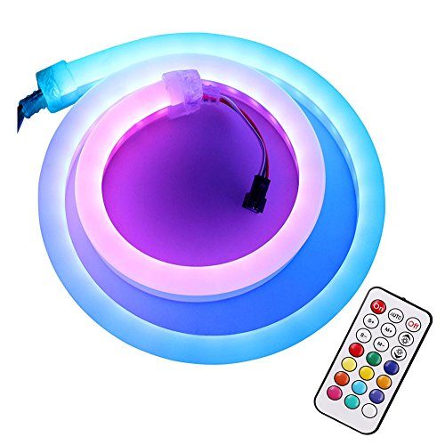 XUNATA LED Neon Light with Remote, Smart Addressable Programmable WS2811 60 LEDs/m Waterproof Flexible RGB Neon Light Rope Strip, Multi-Color Changing Sign Letter Bar Lamp Lights (5m/16.4ft)