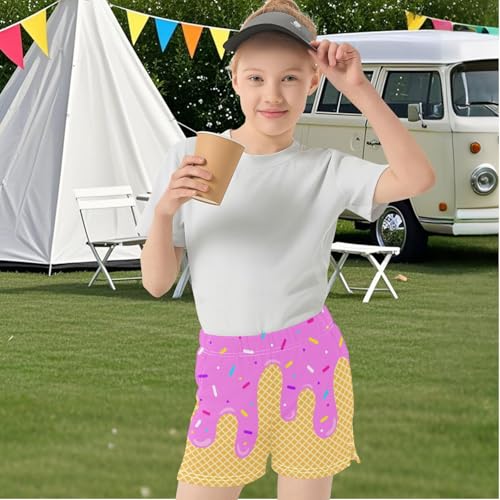 Girls Athletic Shorts Ice Cream Printed Kids Gymnastics Yoga Dance Biker Shorts with Pocket 7-15Years2