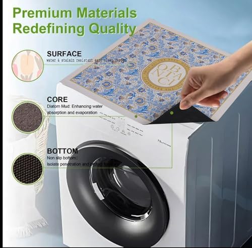 Image of Homecloud Non-Slip Washing Machine Mat - Durable Waterproof Protective Cover for Washer & Dryer, Dust-Resistant Mat Ideal for Laundry Room & Kitchen Appliances | 60x60cm (Beige Blue)
