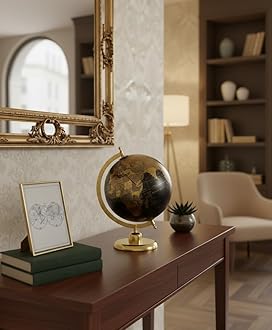 Gold Foiling World Map with Countries & Continent Globe for Home Décor Item/Gift Item/Decoration/Office Table/Luxury (Dia-8 inch,Medium Globe,Political Map)