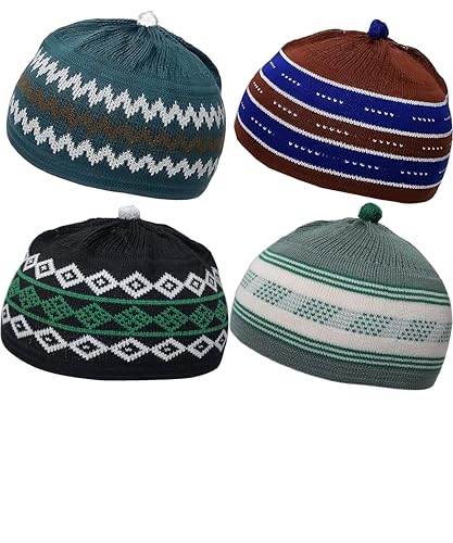 Set 4 Child Size Muslim Children Baby Beanie Skull Cap Assorted Color AMN-273 Islam Crochet Takke Kufi Hat Eid Ramadan Gift