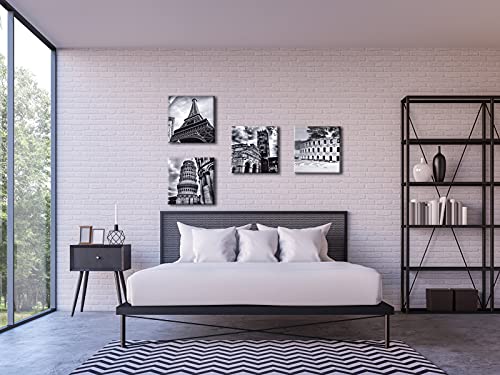 Wieco Art Architectures Modern 4 Panels Giclee Canvas Prints Europe Buildings Black And White Landscape Pictures Paintings On Canvas Wall Art Ready To Hang For Bedroom Home Office Decorations #TOP1