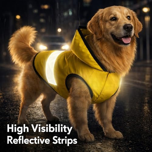 Image of Dog Raincoat Waterproof Jacket with Hood Reflective Strip Lightweight Windproof Pet Coat for Dogs Outdoor Walking Travel Rain Protection Easy Fit Comfortable Rainwear Bright Visible (Medium)