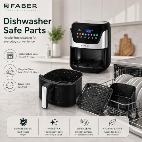 Image of Faber 6L 1500W Digital Air Fryer | Fry, Bake, Roast, Toast, Defrost, Grill & Reheat | 85% Less Oil, 360 Air Cooking|8-Preset Menu,LED Display&Touch Control, Non-Stick Pan,View Window|FAF 6.0L NEO BK