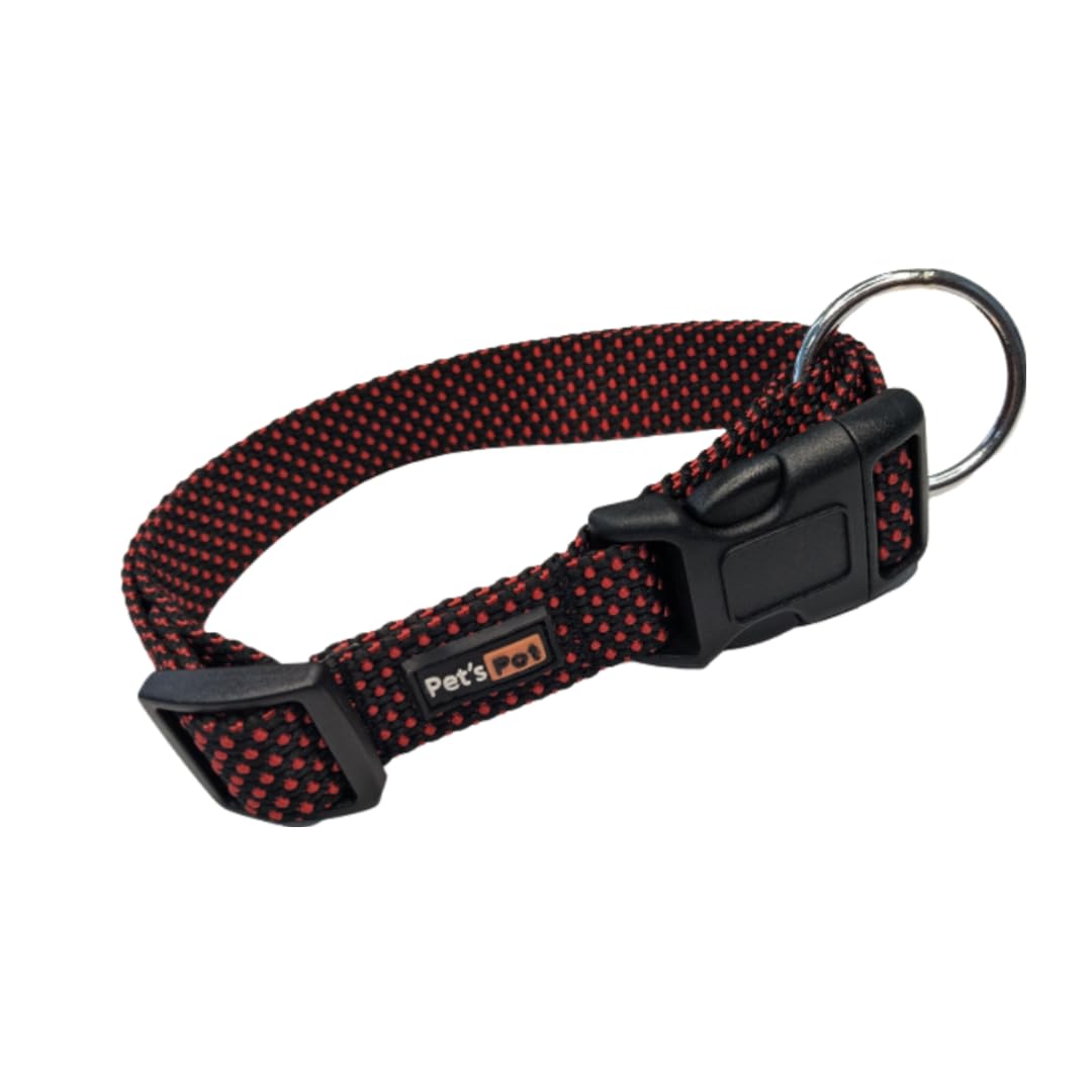 Pets Pot Club Range Collar for Dogs | Comforable & Safe | Lightweight, Fully Adjustable Sturdy Unbreakable Nylon Dog Collar for Walking Running Training (Red+Black, S) (B0CGVKTC4X) Amazon Price History, Amazon Price Tracker