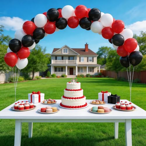 Image of 160Pcs Red Black White 12 Inch Matte Latex Balloons Bulk for Birthday Graduation Racing Car Poker Card Party Decorations