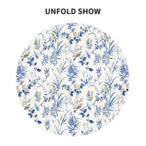 Sweetshow Blue Floral Tablecloth 60 Inch Round Wrinkle Free Flower Tablecloth Suitable For Kitchen Decorantion / Indoor And Outdoor Dining Table / Party / Picnic #TOP3