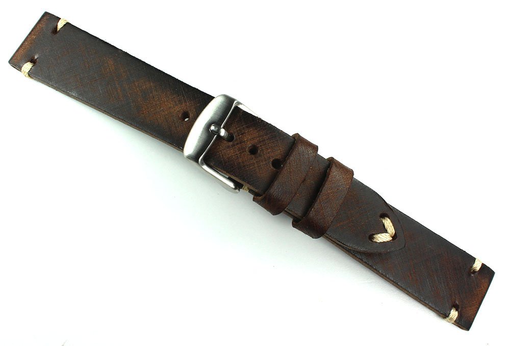 Sulla męski skórzany pasek do zegarka Vintage szczotkowany 18 mm ciemny brąz