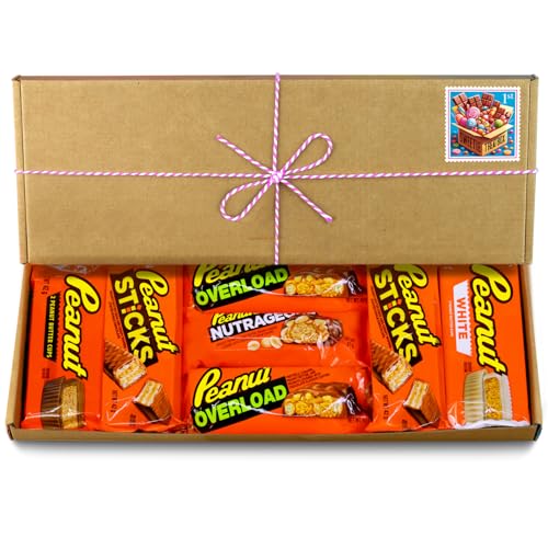 American Peanut Butter Chocolate Hamper Letterbox Gift Box with Full Size Peanut Butter Cups & Chocolate Bars Gift for Women or Men