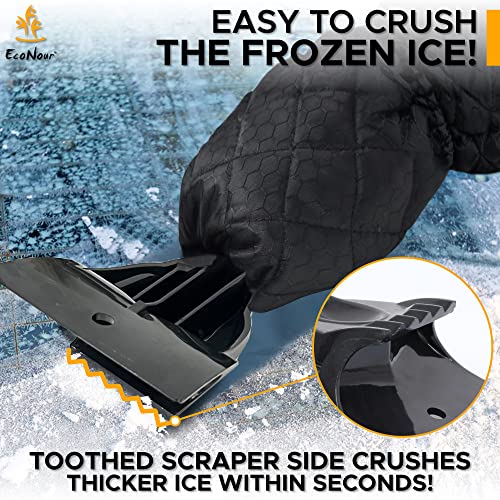 Image of EcoNour Ice Scraper Mitt for Car Windshield (2 Pack) |Waterproof Warm Glove | with Thick Fleece Lining | Windshield Scraper for Ice and Snow with Foam Grip, Scratch-Free | Detachable Clean