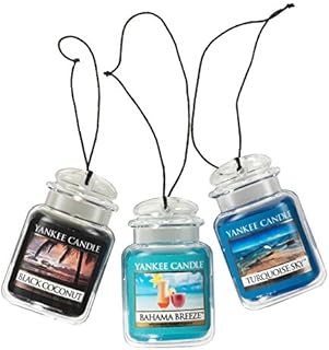 Yankee Candle Car Air Fresheners, Hanging Car Jar® Ultimate 3-Pack, Neutralizes Odors Up To 30 Days, Includes: 1 Bahama Breeze, 1 Black Coconut, and 1 Turquoise Sky