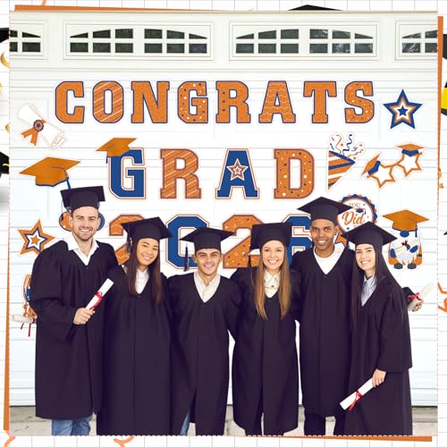 Image of Landhoow 30 Pcs Graduation Car Magnets 2026 Senior Graduation Car Decoration Bumper Sticker Congrats Grad Magnet Magnetic Refrigerator Decal for Grad Parade Party Supplies(Orange, Blue)