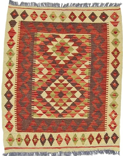 Tapis d'orient Kilim Afghan 84x102 d'exception en laine tissé main