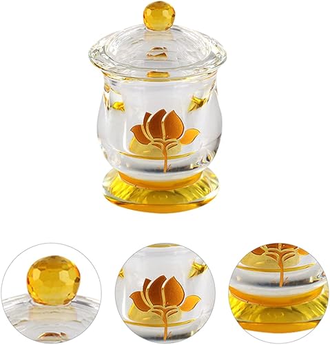 Miniatura 8 de VOSAREA Taza de cristal con diseño de loto impreso de agua bendita taza de ofrenda budista Tazón de altar tibetano Taza de altar tibetano