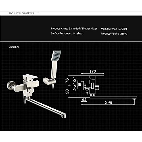 Robinet de douche de bain mitigeur mural en acier inoxydable B - 8