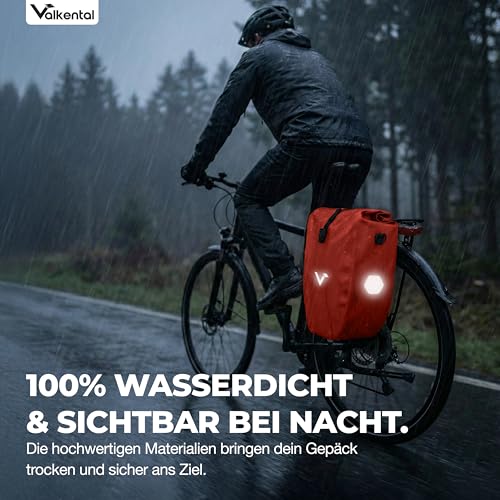 Valkental® Große & wasserdichte Gepäckträgertasche - Fahrradtasche für Gepäckträger mit großen Reflektoren [Abschließbar] Bombenfester Sitz - Mehrfach ausgezeichnet - Gefertigt für Langlebigkeit