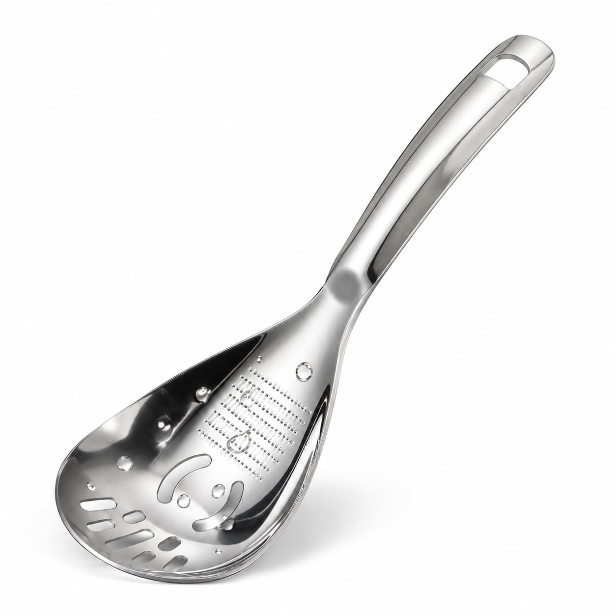 5 in 1 Multifunctional Grinding Spoon, 316 Stainless Steel Kitchen Spoon for Draining, Potato Masher, Egg Separator, Noodle Strainer and Bottle Opener, 23 x 8 cm