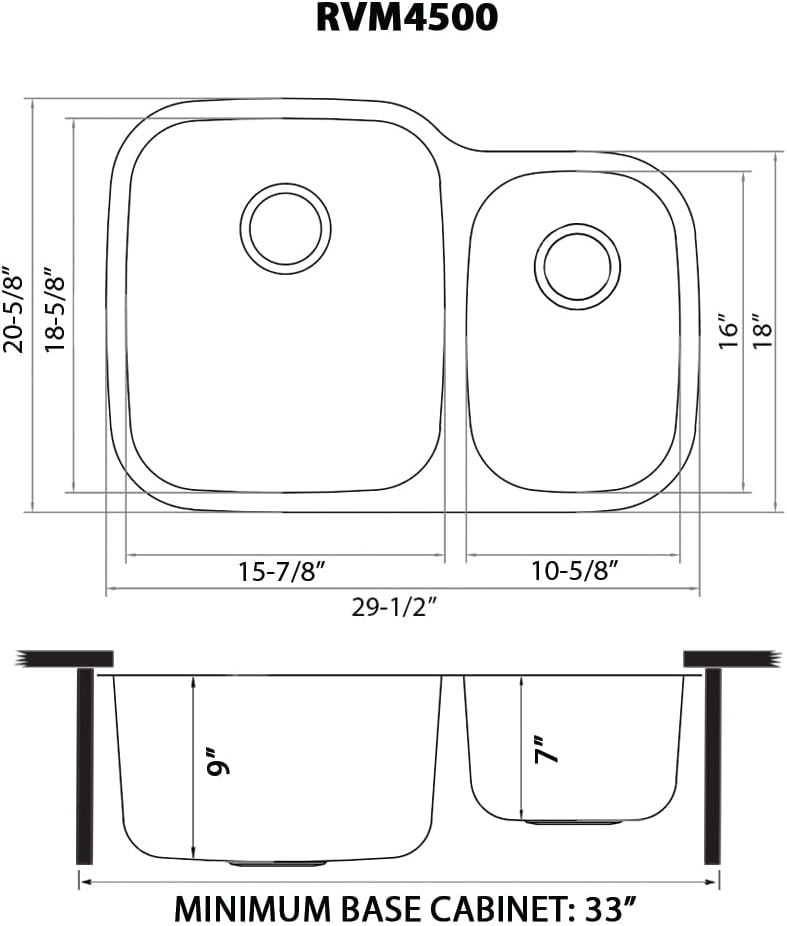 Ruvati 29-inch Undermount 60/40 Double Bowl 16 Gauge Stainless Steel Kitchen Sink - RVM4500
