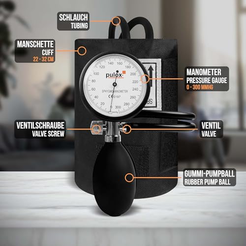 Pulox Manuelles Blutdruckmessgerät - Aneroid Sphygmomanometer zur Messung am Oberarm - Ohne...