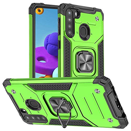 Samsung A21 Case, Samsung Galaxy A21 case, HNHYGETE [ Military Grade ] Heavy Duty Shockproof Hard Rubber Bumper with 360Â° Rotation with Ring Kickstand Cases for Samsung Galaxy A21 (Green)