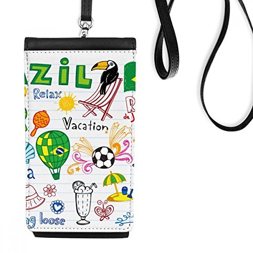 Porte-monnaie Brésil cadeau football original sacoche suspendue en faux cuir noir de marque