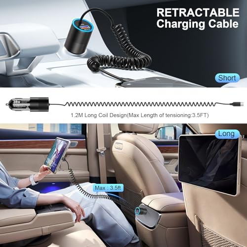 Chargeur de voiture USB C rapide pour iPhone 16 avec câble type C extensible 38W - 4