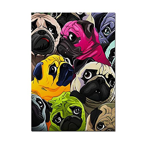 Cute Pugs Graffiti Art Acuarela Animales Impresiones sobre lienzo Arte de pared Perros Pinturas decorativas Cover