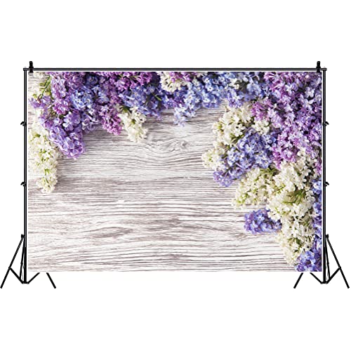 Laeacco Adorable Purple White Flowers Rustic Wood Texture Plank Backdrop 8x6.5ft Vinyl Valentine's Day Photography Background Lovers Portrait Bridal Shower Bride Child Girl Adult Shoot Wallpaper Decor