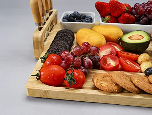 Goklmn Nature Kaasplank, karcuterie-plankset met afneembare leiplaat, kaasdienblad met 3 porseleinen borden voor… - Afbeelding 5