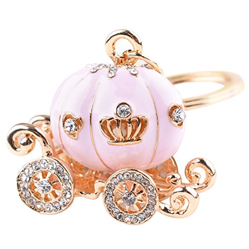 Preisvergleich Produktbild MAJGLGE Majgle Schlüsselanhänger, Kürbis-Auto, Strass-Legierung, für Damen, Schlüsselanhänger, Tasche, hängende Dekoration, Pink