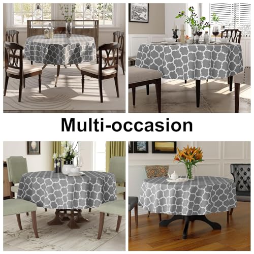 Image of Smiry Round Table Cloth, Flannel Backed Vinyl Tablecloth, 60 inch Round | Waterproof Plastic Tablecloths, Wipeable Table Cover for Dining, Indoor and Outdoor (Grey)
