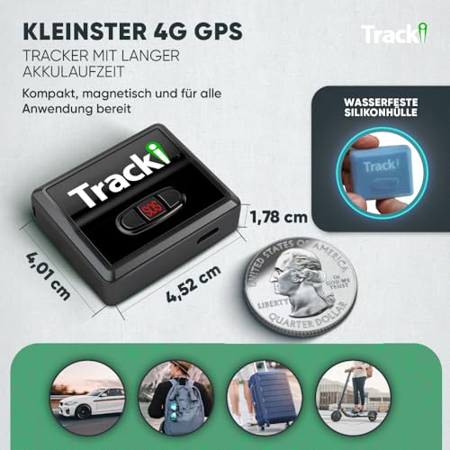 Tracki Mini 4G GPS-Tracker für Auto, Fahrrad und Motorrad – magnetisch – Echtzeit – sichere Zonen – Warnungen – langes Verlaufsprotokoll – wasserdichte Silikonhülle – Lange Akkulaufzeit – Abonnement