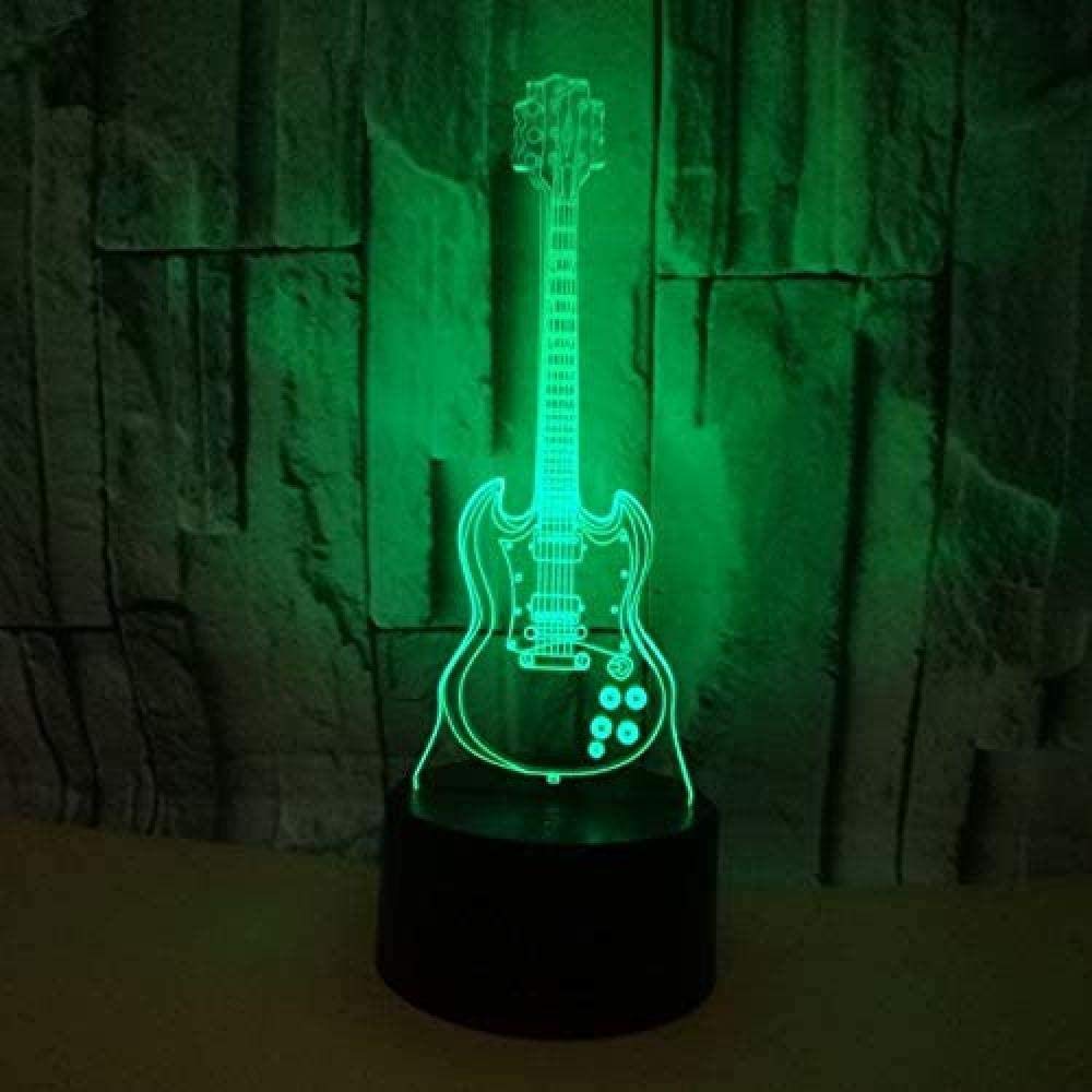 A-Generic 3D LED16 Color Changes Optical Night Light Bedside Lamp With Smart Touch & Remote Control Gifts For Kids-Guitar